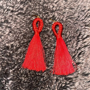 Red vintage style tassel  drop earrings